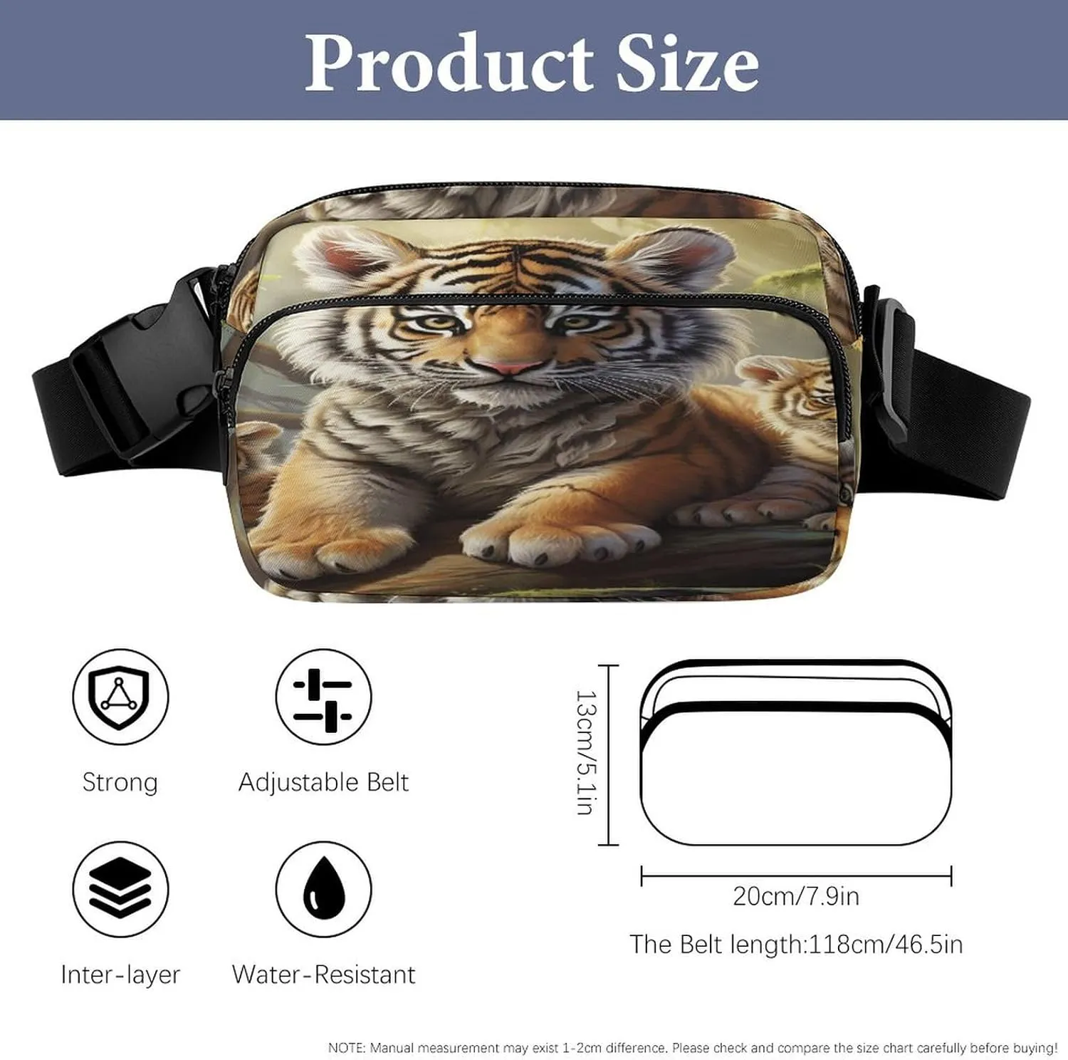 Large Waist Packs with Adjustable Strap,Jungle Tigers Cub CrossBody Fanny Pack Casual Bag for Travel Sports Running Hiking