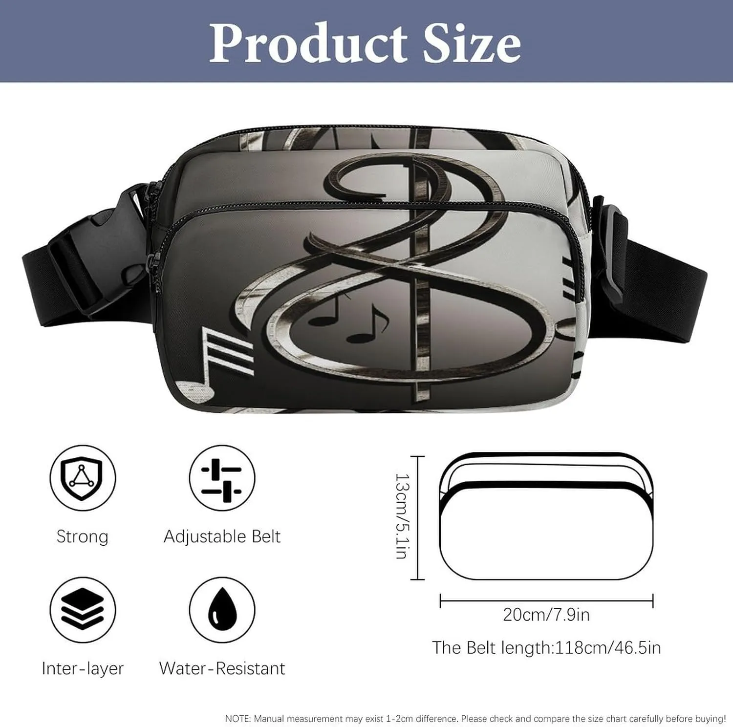 Large Waist Packs with Adjustable Strap,Music Symbol CrossBody Fanny Pack Casual Bag for Travel Sports Running Hiking