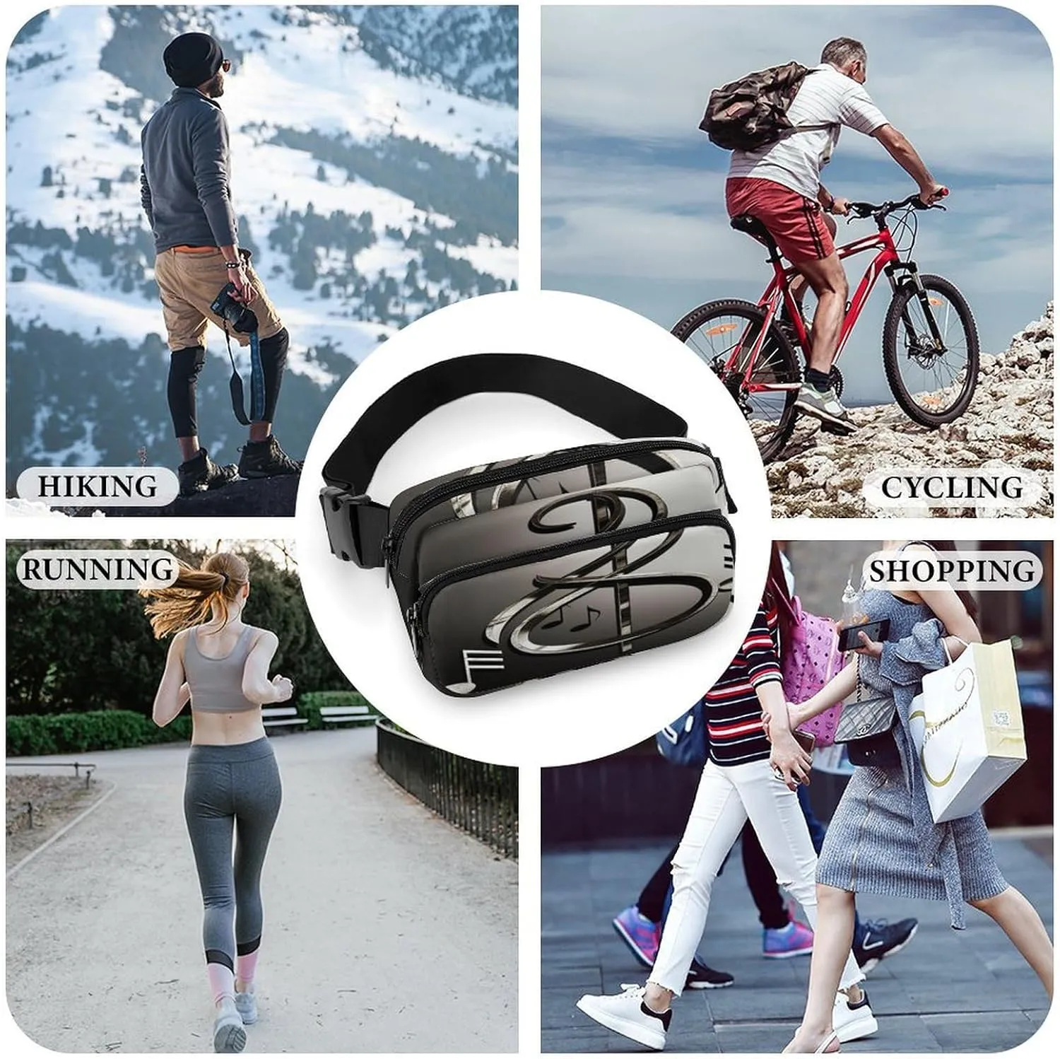 Large Waist Packs with Adjustable Strap,Music Symbol CrossBody Fanny Pack Casual Bag for Travel Sports Running Hiking
