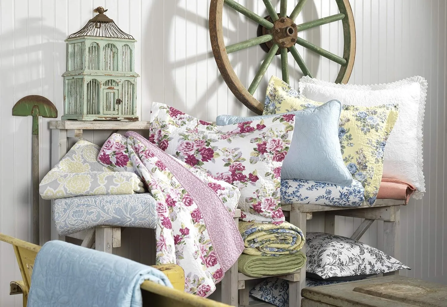 Laura Ashley - Twin Quilt Set, Reversible Cotton Bedding with Matching Sham, Farmhouse Inspired Home Decor (Paisley Printed Patchwork Blue, Twin)