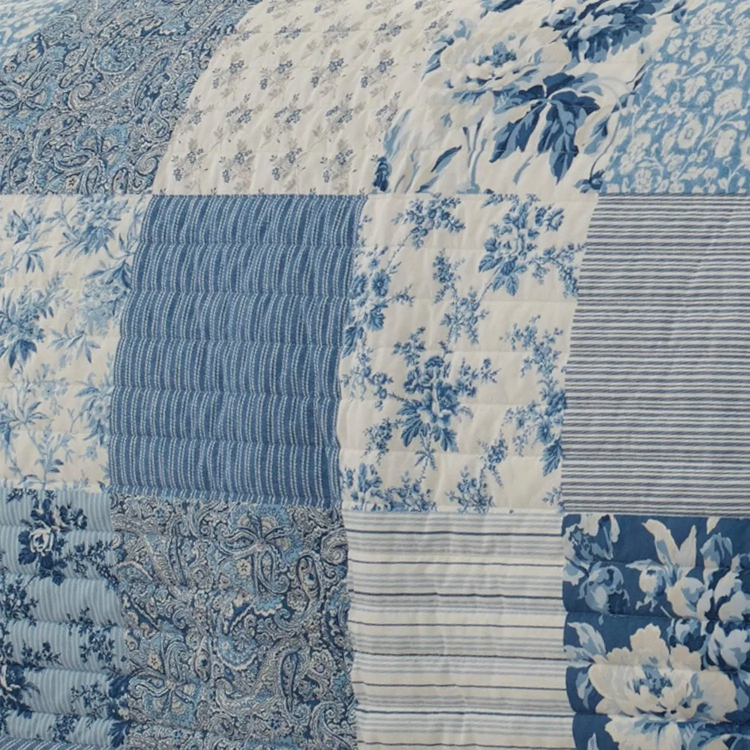 Laura Ashley - Twin Quilt Set, Reversible Cotton Bedding with Matching Sham, Farmhouse Inspired Home Decor (Paisley Printed Patchwork Blue, Twin)
