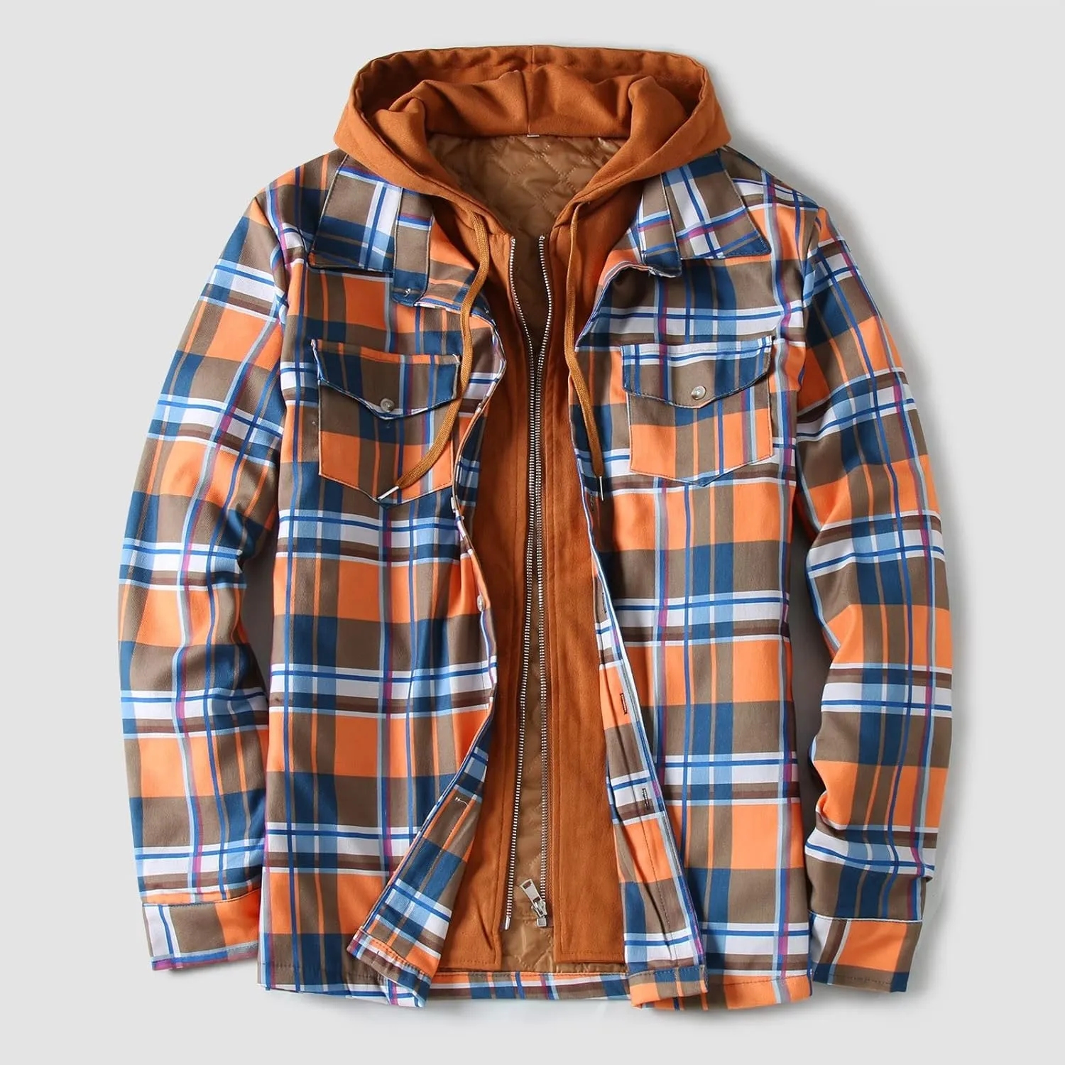 LCMTWX Fleece Plaid Flannel Jacket Plaid Print Lapel Button Down Pocket Long Sleeve Shirt Patchwork Jacket Thickened Sherpa