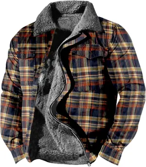 LCMTWX Fleece Plaid Flannel Jacket Print Hooded Zipper Pocket Long Sleeve Shirt Patchwork Jacket Loose Casual Thickened