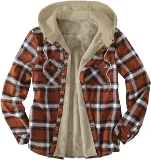 LCMTWX Men's Cotton Plaid Shirts Jacket Print Hooded Zipper Pocket Long Sleeve Shirt Patchwork Soft Warm Coat for Men with