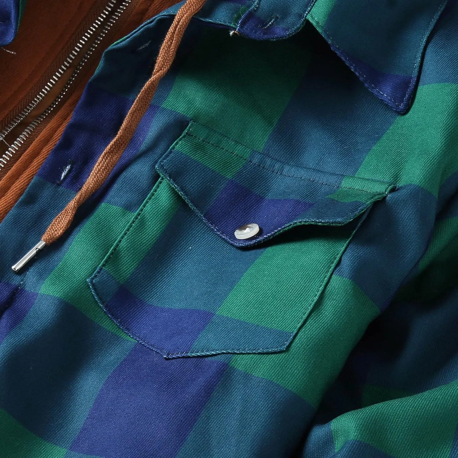 LCMTWX Mens Flannel Jacket Casual Plaid Print Lapel Button Down Pocket Long Sleeve Shirt Patchwork Jacket Thickened ​Coat