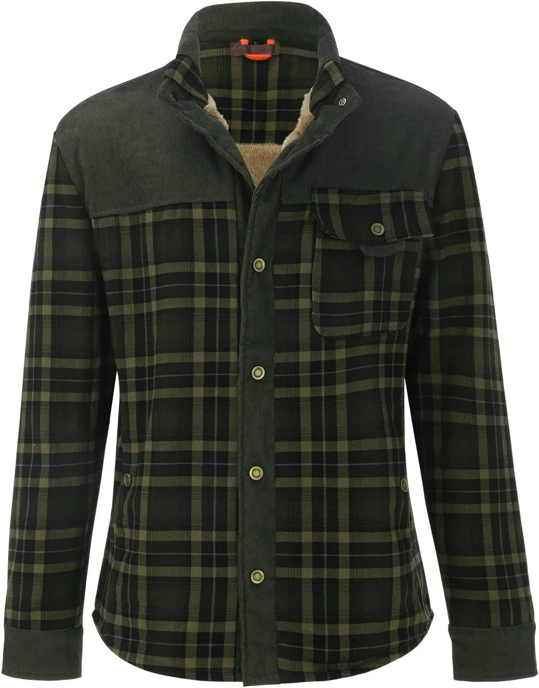 LCMTWX Mens Flannel Jacket Casual Plaid Print Lapel Button Down Pocket Long Sleeve Shirt Patchwork Jacket Thickened ​Coat