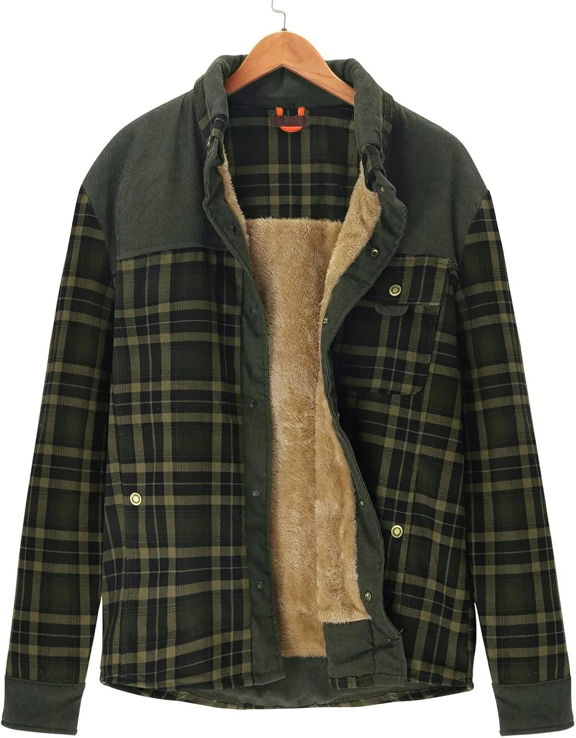 LCMTWX Mens Flannel Jacket Casual Plaid Print Lapel Button Down Pocket Long Sleeve Shirt Patchwork Jacket Thickened ​Coat