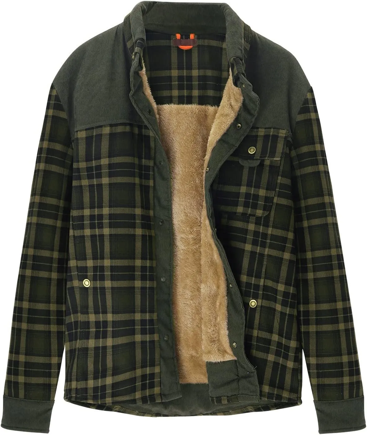 LCMTWX Mens Flannel Jacket Casual Plaid Print Lapel Button Down Pocket Long Sleeve Shirt Patchwork Jacket Thickened ​Coat