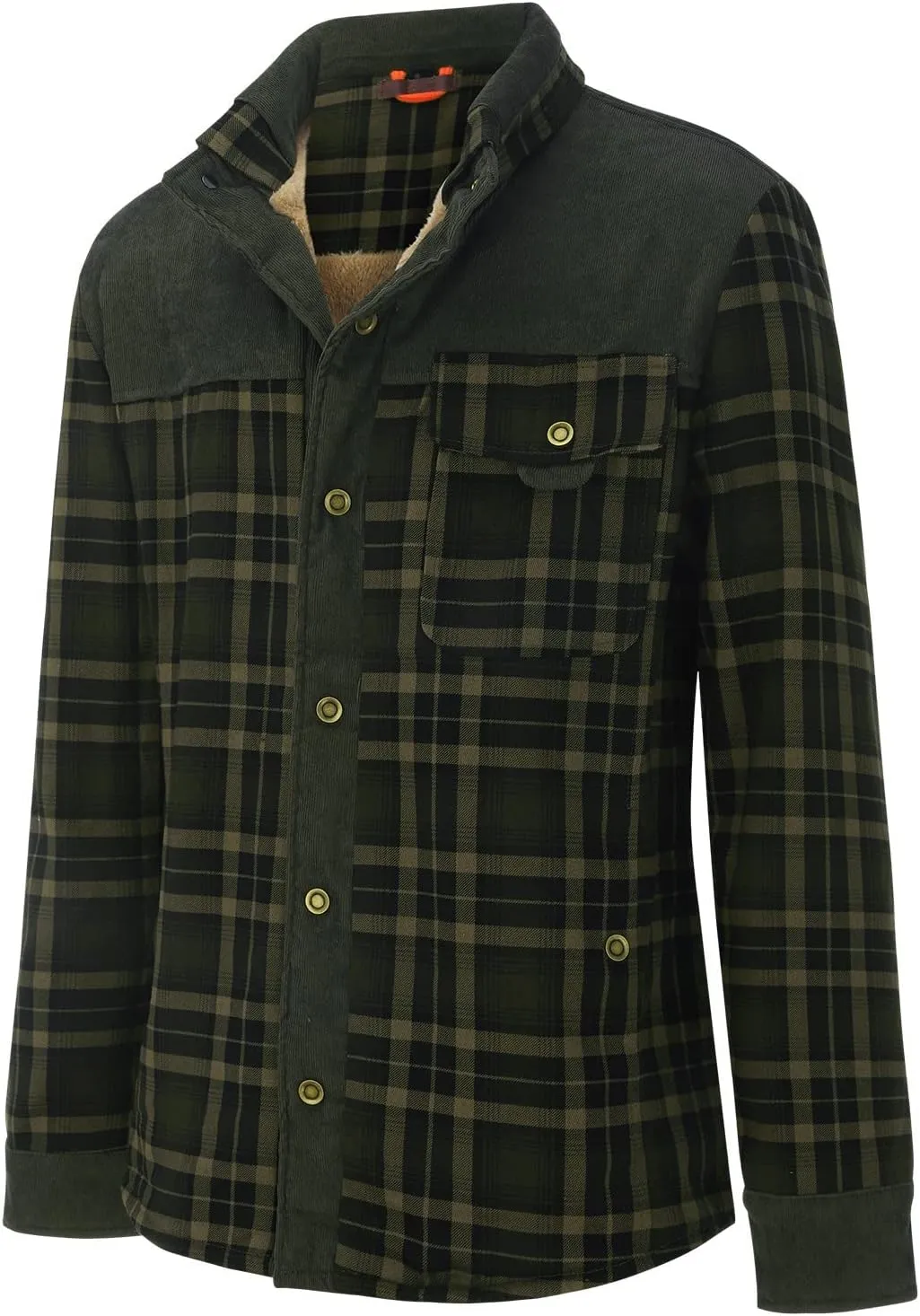 LCMTWX Mens Flannel Jacket Casual Plaid Print Lapel Button Down Pocket Long Sleeve Shirt Patchwork Jacket Thickened ​Coat