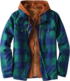 LCMTWX Mens Flannel Jacket Casual Plaid Print Lapel Button Down Pocket Long Sleeve Shirt Patchwork Jacket Thickened ​Coat