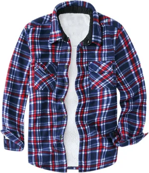 LCMTWX Mens Flannel Jacket Casual Plaid Print Lapel Button Down Pocket Long Sleeve Shirt Patchwork Jacket Thickened ​Coat