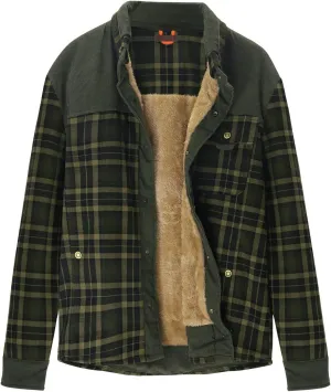 LCMTWX Mens Flannel Jacket Casual Plaid Print Lapel Button Down Pocket Long Sleeve Shirt Patchwork Jacket Thickened ​Coat