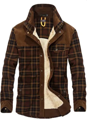 LCMTWX Mens Plaid Flannel Jacket Plaid Print Lapel Button Down Pocket Long Sleeve Shirt Patchwork Jacket Thickened ​Coat