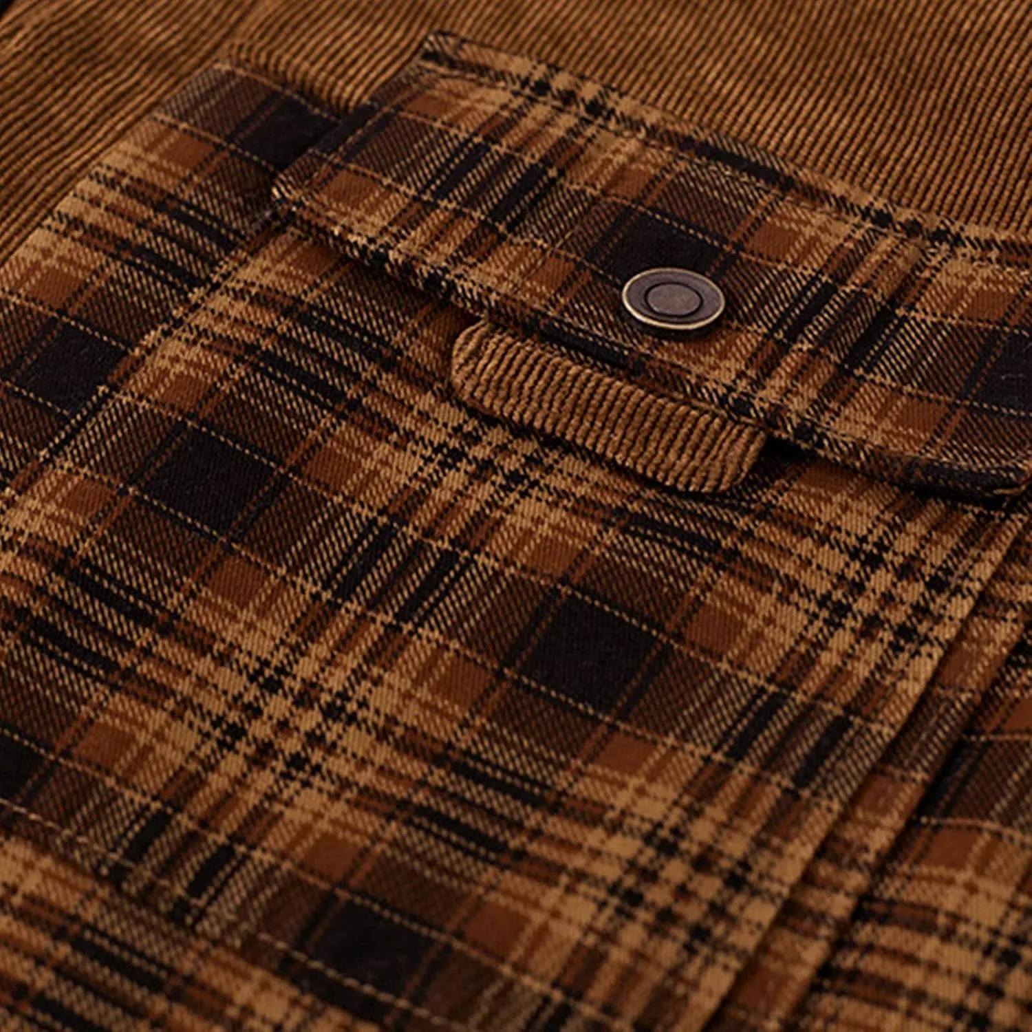 LCMTWX Mens Plaid Flannel Jacket Plaid Print Lapel Button Down Pocket Long Sleeve Shirt Patchwork Jacket Thickened ​Coat