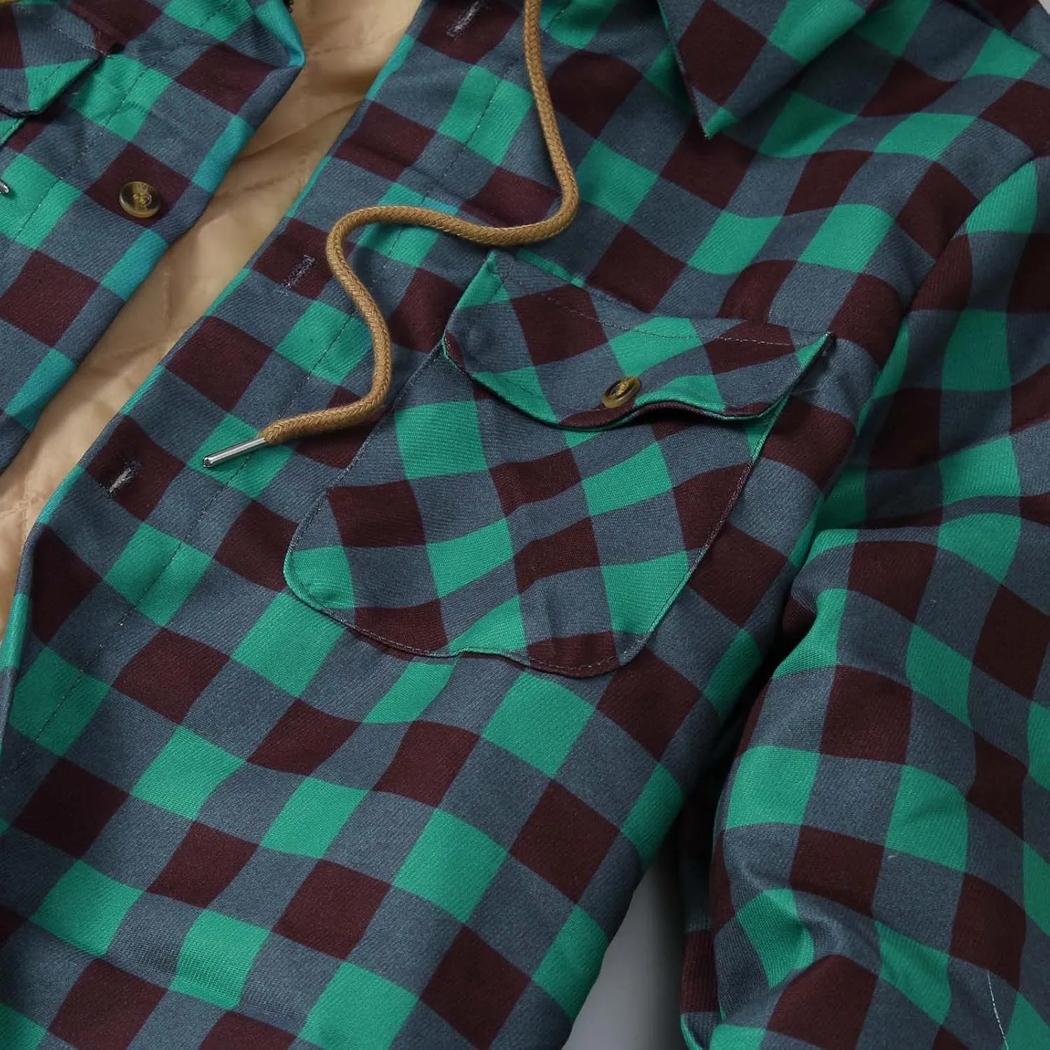 LCMTWX Men's Plaid Hooded Shirts Plaid Print Hooded Zipper Pocket Long Sleeve Shirt Patchwork Jacket Lightweight Shirt