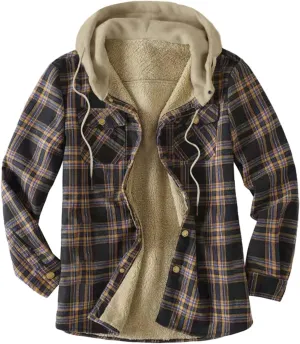 LCMTWX Mens Plaid Jacket And Autumn Retro Print Hooded Zipper Pocket Long Sleeve Shirt Patchwork Jacket Casual Long Sherpa