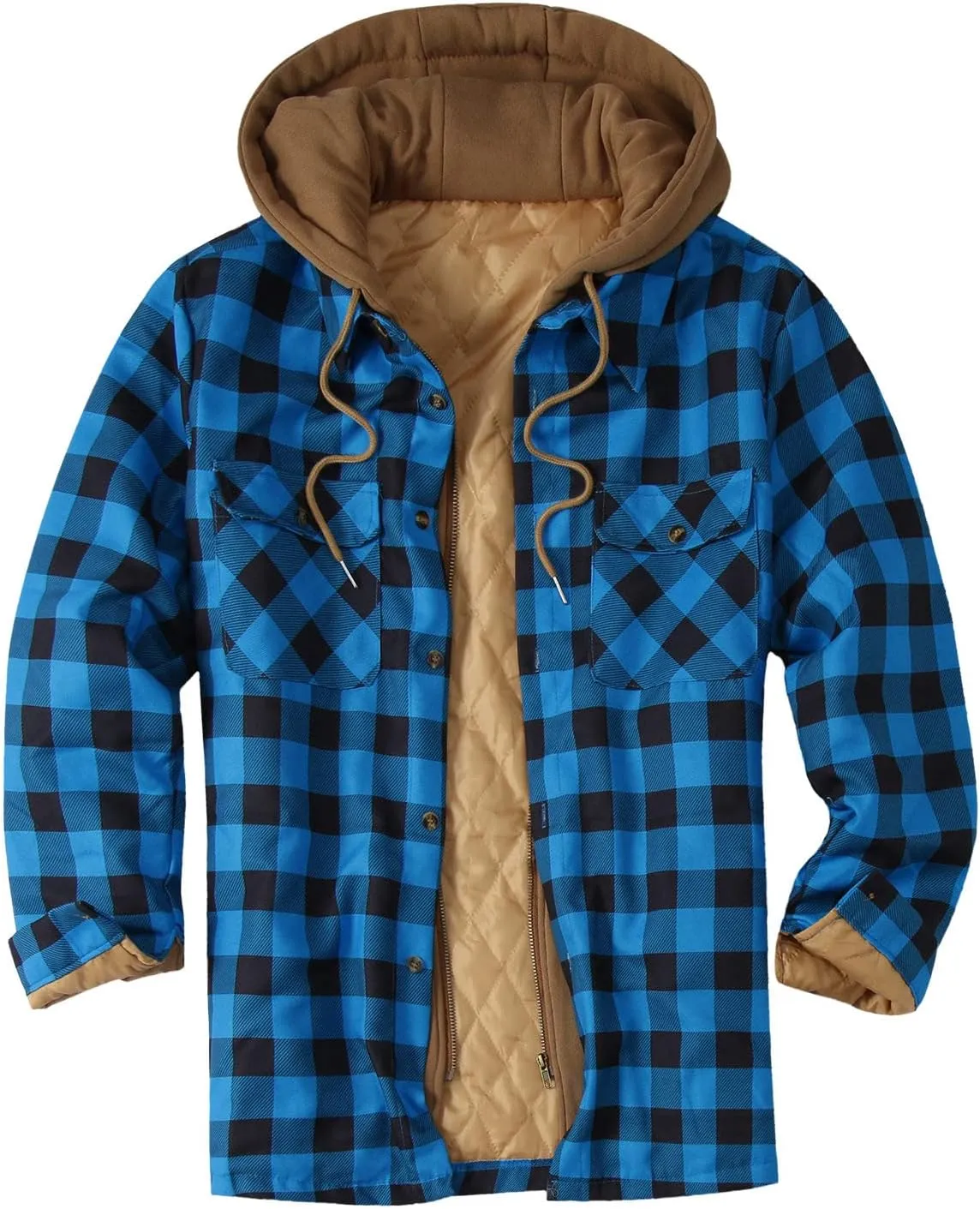 LCMTWX Mens Plaid Jacket And Winter Boho Print Hooded Zipper Pocket Long Sleeve Shirt Patchwork Casual Loose Thicken