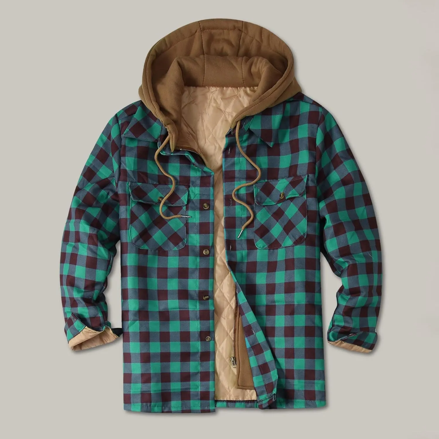 LCMTWX Mens Plaid Jacket And Winter Boho Print Hooded Zipper Pocket Long Sleeve Shirt Patchwork Casual Loose Thicken
