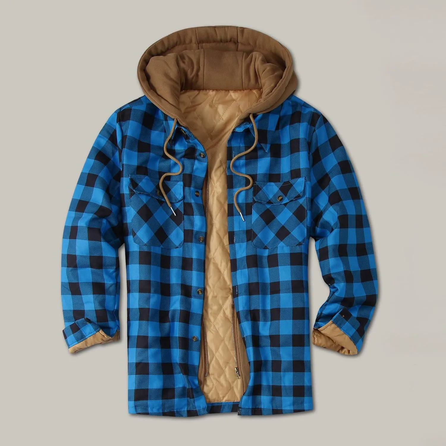 LCMTWX Mens Plaid Jacket And Winter Boho Print Hooded Zipper Pocket Long Sleeve Shirt Patchwork Casual Loose Thicken