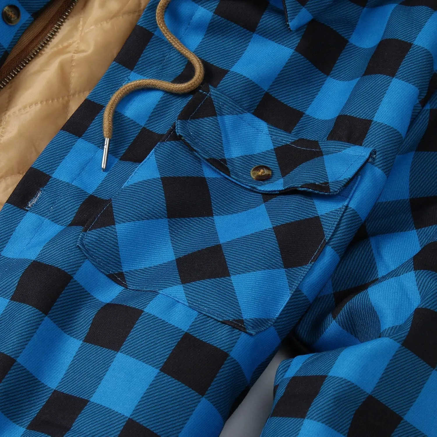 LCMTWX Mens Plaid Jacket And Winter Boho Print Hooded Zipper Pocket Long Sleeve Shirt Patchwork Casual Loose Thicken