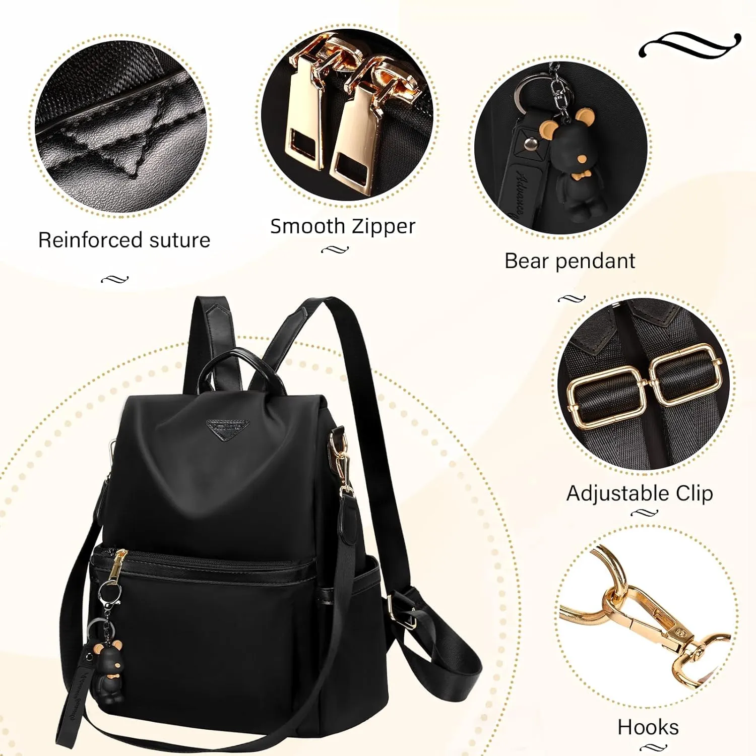Leathario Women Backpack Purse Anti-Theft Nylon Small Casual Daypack Handbag Shoulder Mini Bookbag for College Travel Work