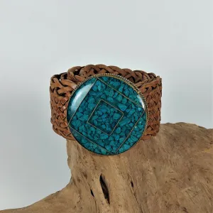 Leather Boho belt with turquoise XL buckle
