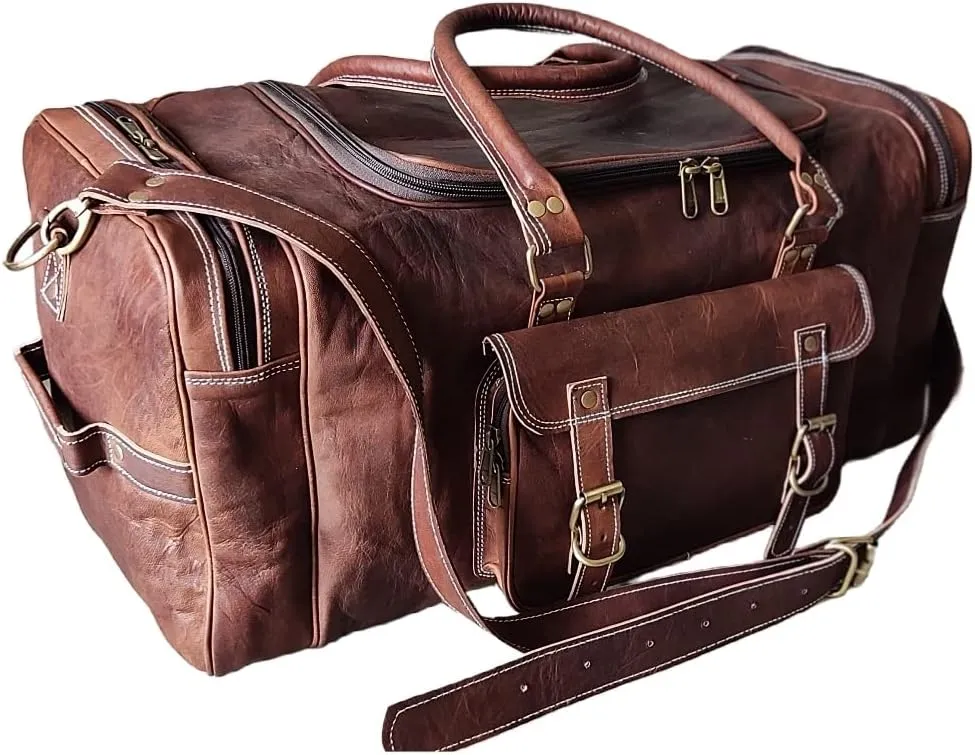 Leather Duffel Bag, Travel Overnight Weekend Bag, Gym Duffel Bag, Water Resistant Leather Bag, Sports Duffel (24-Inch)