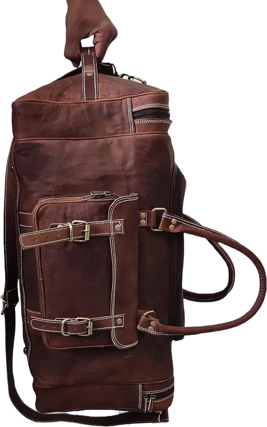 Leather Duffel Bag, Travel Overnight Weekend Bag, Gym Duffel Bag, Water Resistant Leather Bag, Sports Duffel (24-Inch)