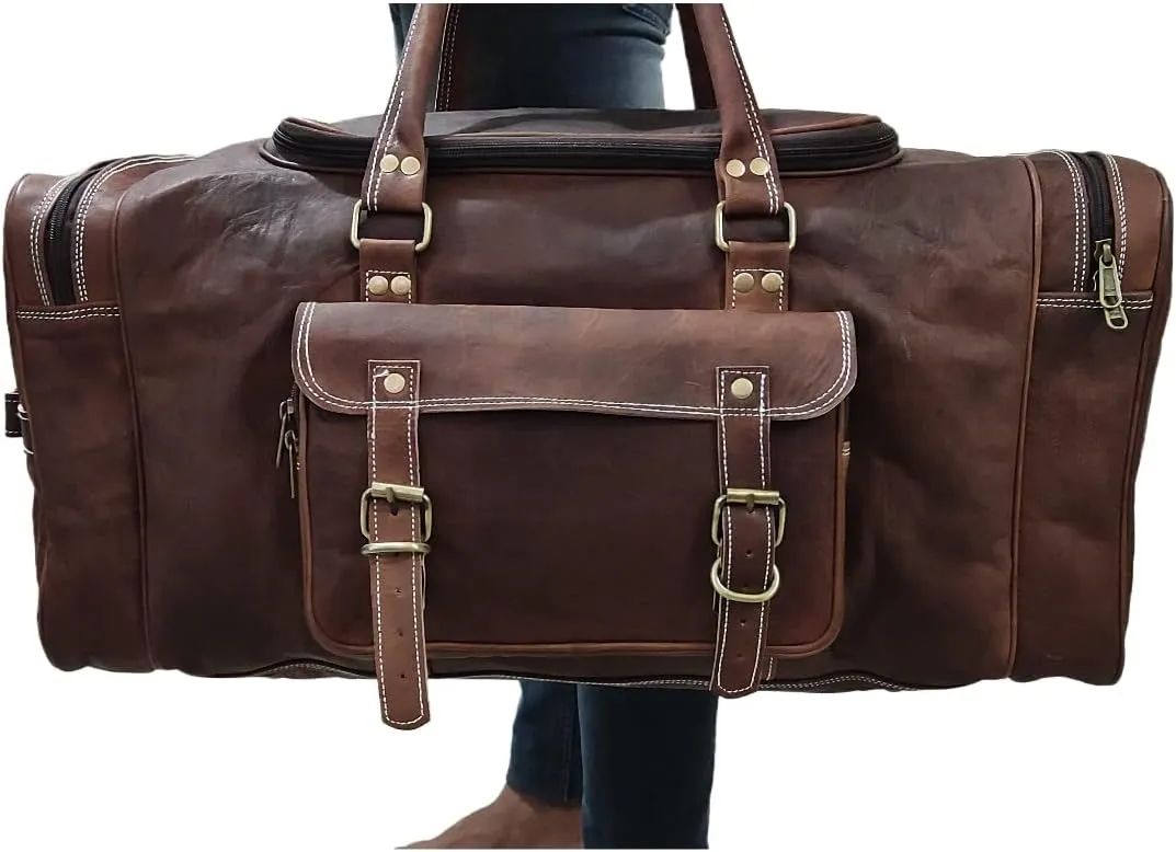 Leather Duffel Bag, Travel Overnight Weekend Bag, Gym Duffel Bag, Water Resistant Leather Bag, Sports Duffel (24-Inch)