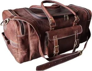 Leather Duffel Bag, Travel Overnight Weekend Bag, Gym Duffel Bag, Water Resistant Leather Bag, Sports Duffel (24-Inch)