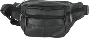 leather Fanny pack, Outdoor travel waist Pack Cowhide Leather Large Size 4 Pockets waist bag.Suitable for outdoor mountaineering, travel, camping, cycling, running, etc.（black-D）