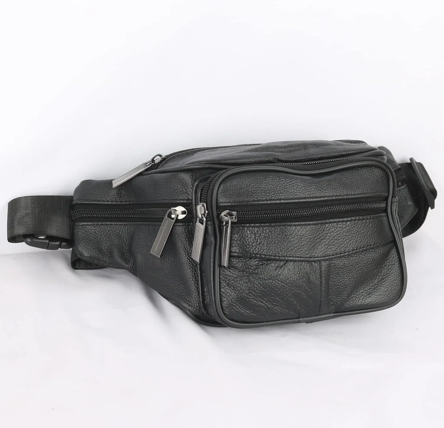 leather Fanny pack, Outdoor travel waist Pack Cowhide Leather Large Size 4 Pockets waist bag.Suitable for outdoor mountaineering, travel, camping, cycling, running, etc.（black-D）
