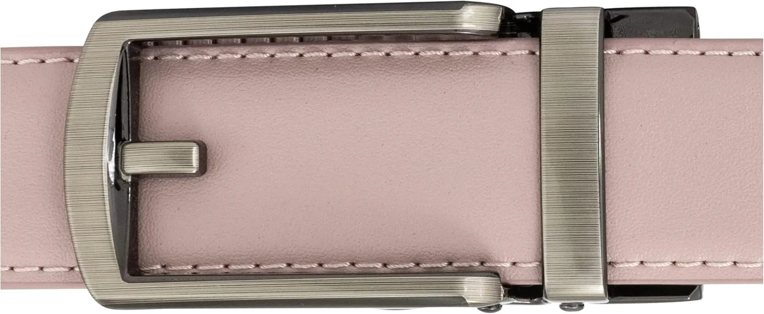 Leather Ratchet Belt for Women, Trim to Fit 18"- 44" Waist, Automatic Slide Buckle, No Holes, Gift Box