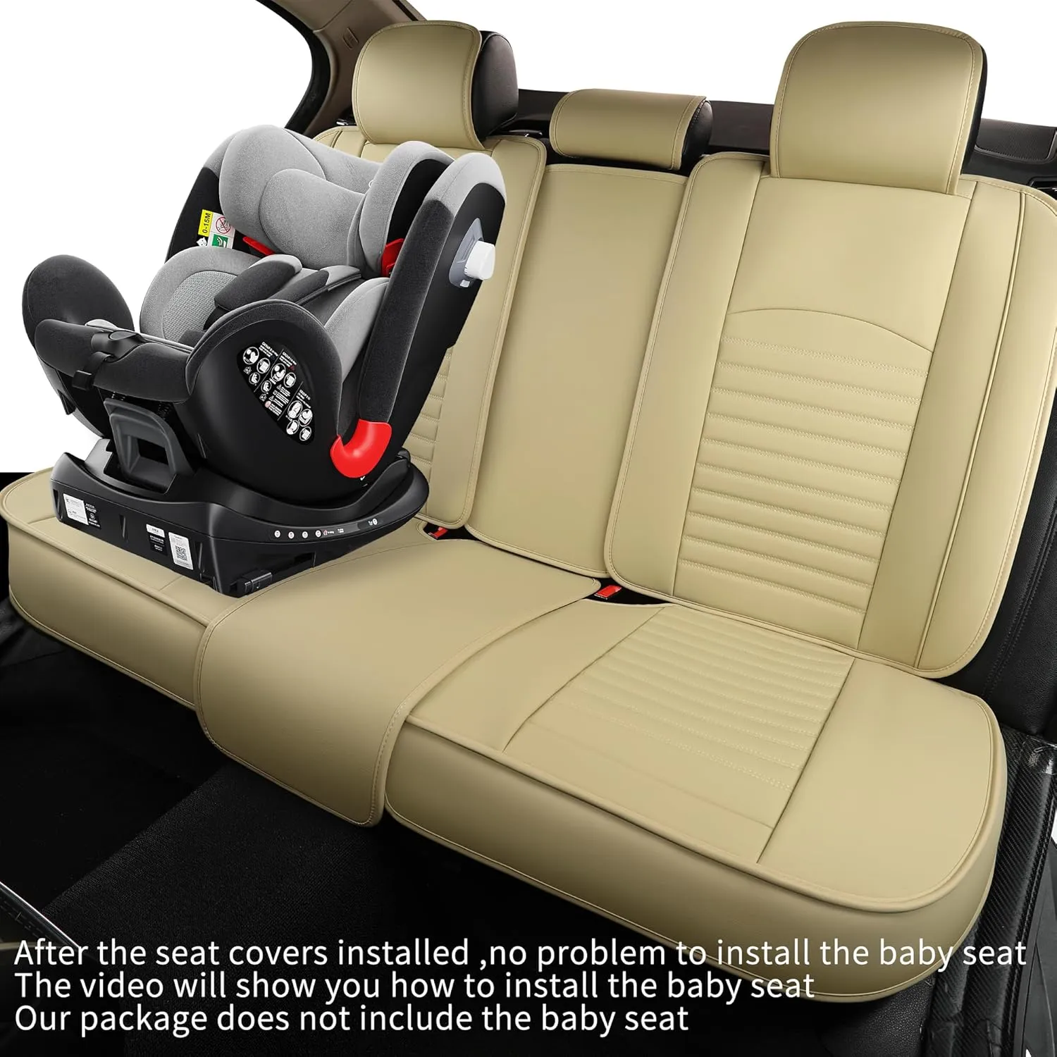 Leather Seat Covers for Cars,Car Seat Covers Full Set,Automotive Seat Covers for Trucks,SUV,Leatherette,Universal Fit,Airbag Compatible Vehicles Seats Cushions(Full Set,Beige)
