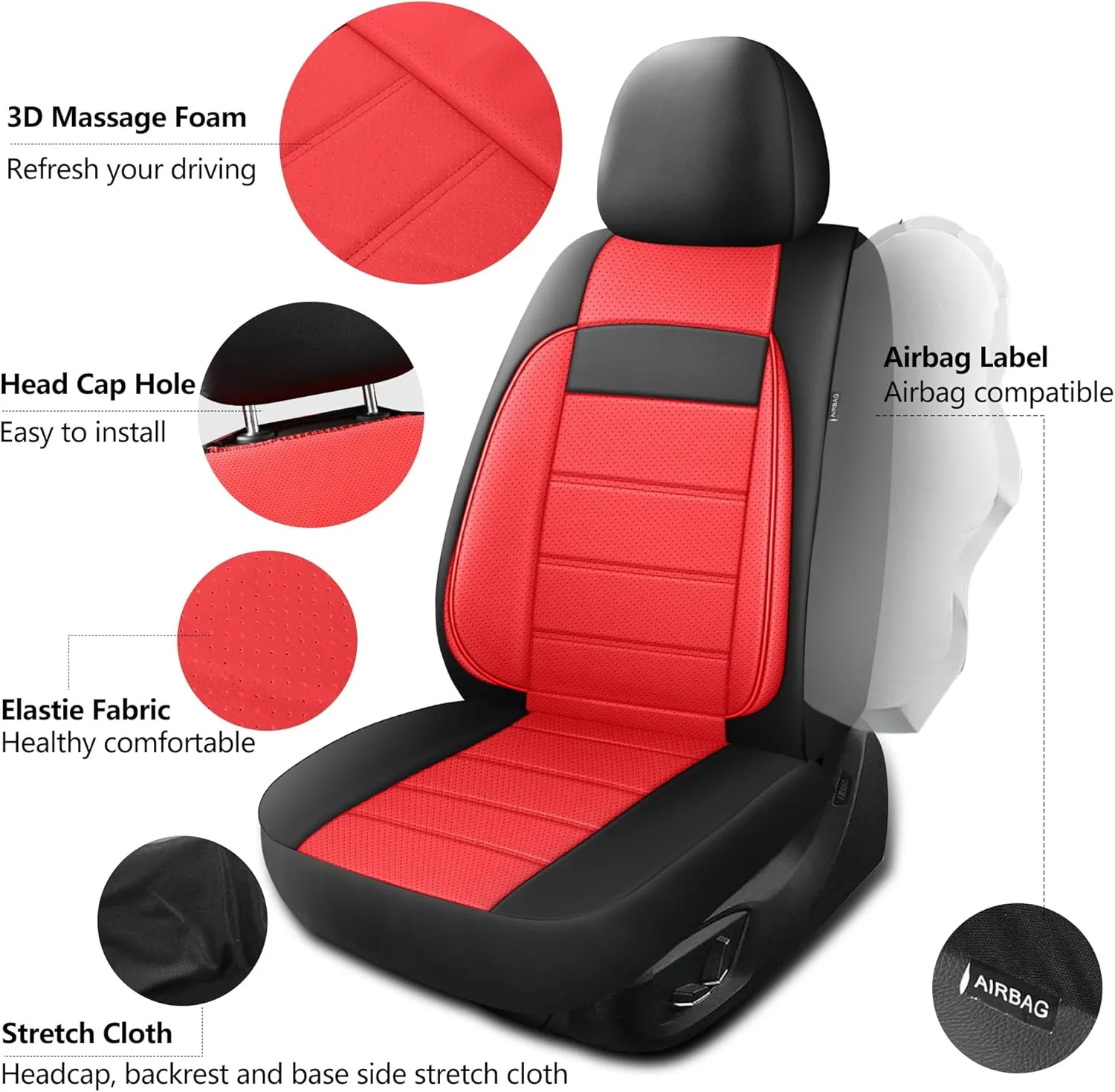 Leather Seat Covers,Breathable and Comfortable 3D Foam Back Support Car Seat Covers,Airbag Compatible,Automotive Seat Cover Protector Waterproof,Universal Fit for Cars,SUVs,Trucks (2PCS,N5)