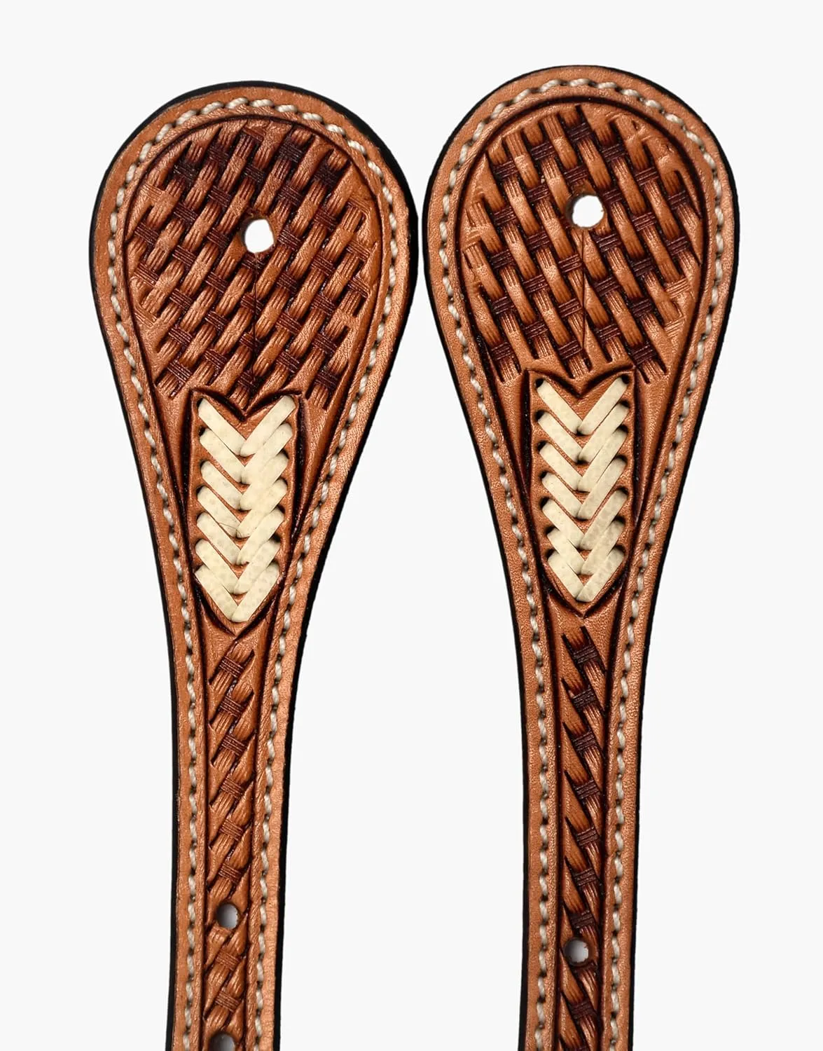 Leather Spur Strap Basket Tooled Design with Rawhide Weaving | Adjustable Single Ply Spur Strap| Western Style Equestrian Accessories | Durable and Stylish Men's and Women's Spur Straps