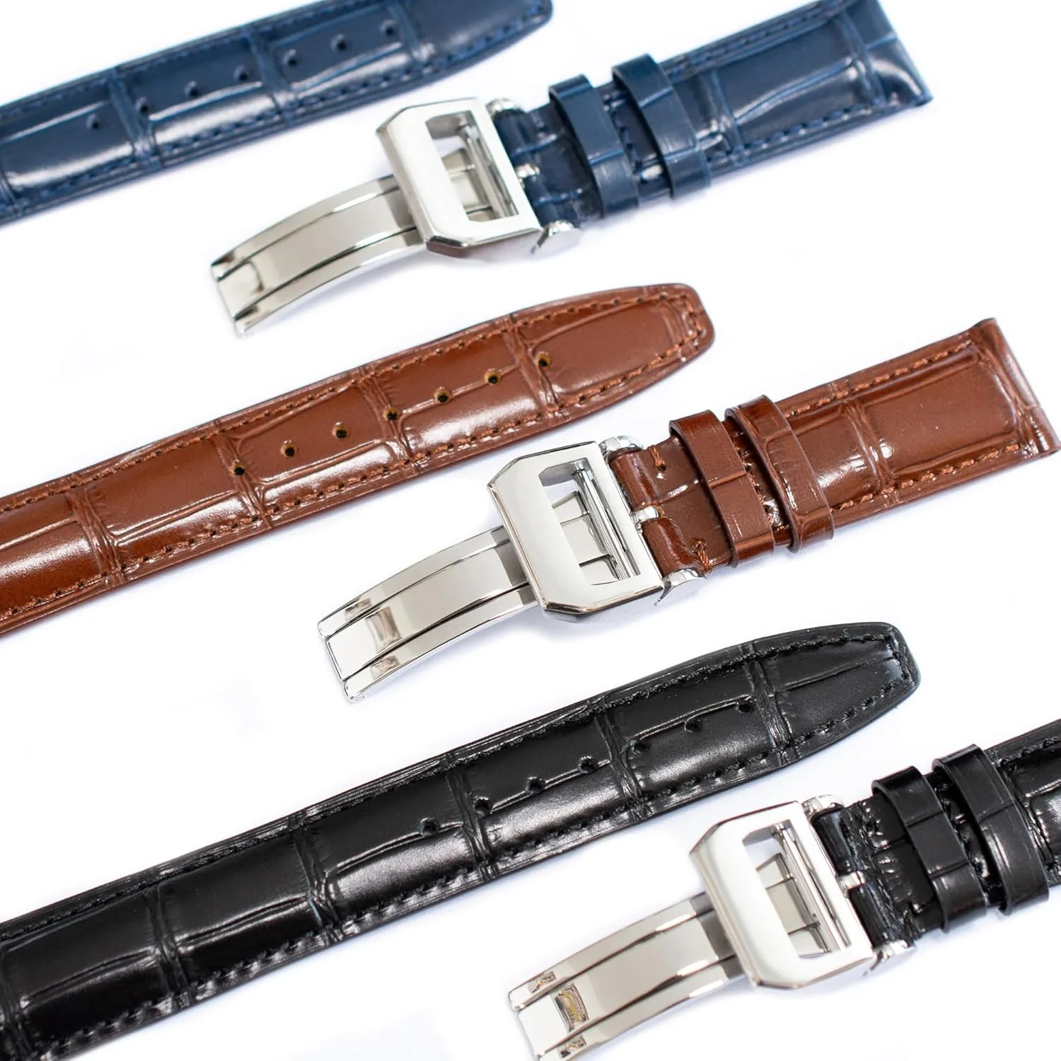 Leather Strap For IWC Big Pilot Watches, Croco Watch Band With Deployment Clasp For IWC Schaffhausen Pilot Watches