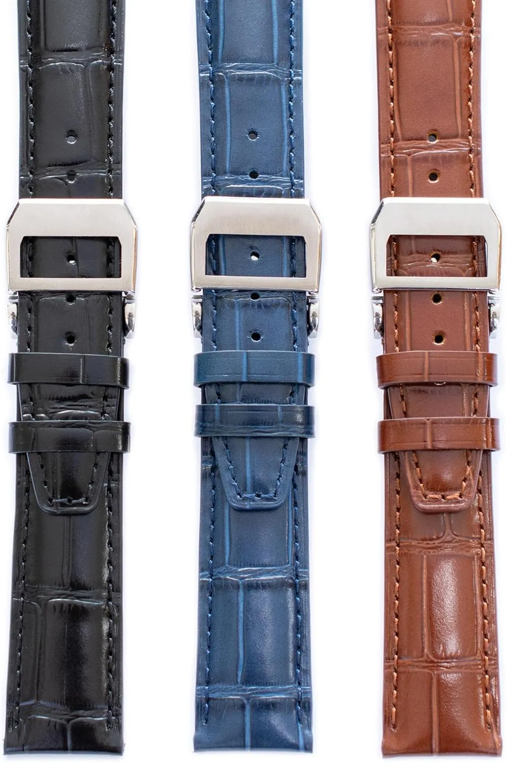 Leather Strap For IWC Big Pilot Watches, Croco Watch Band With Deployment Clasp For IWC Schaffhausen Pilot Watches