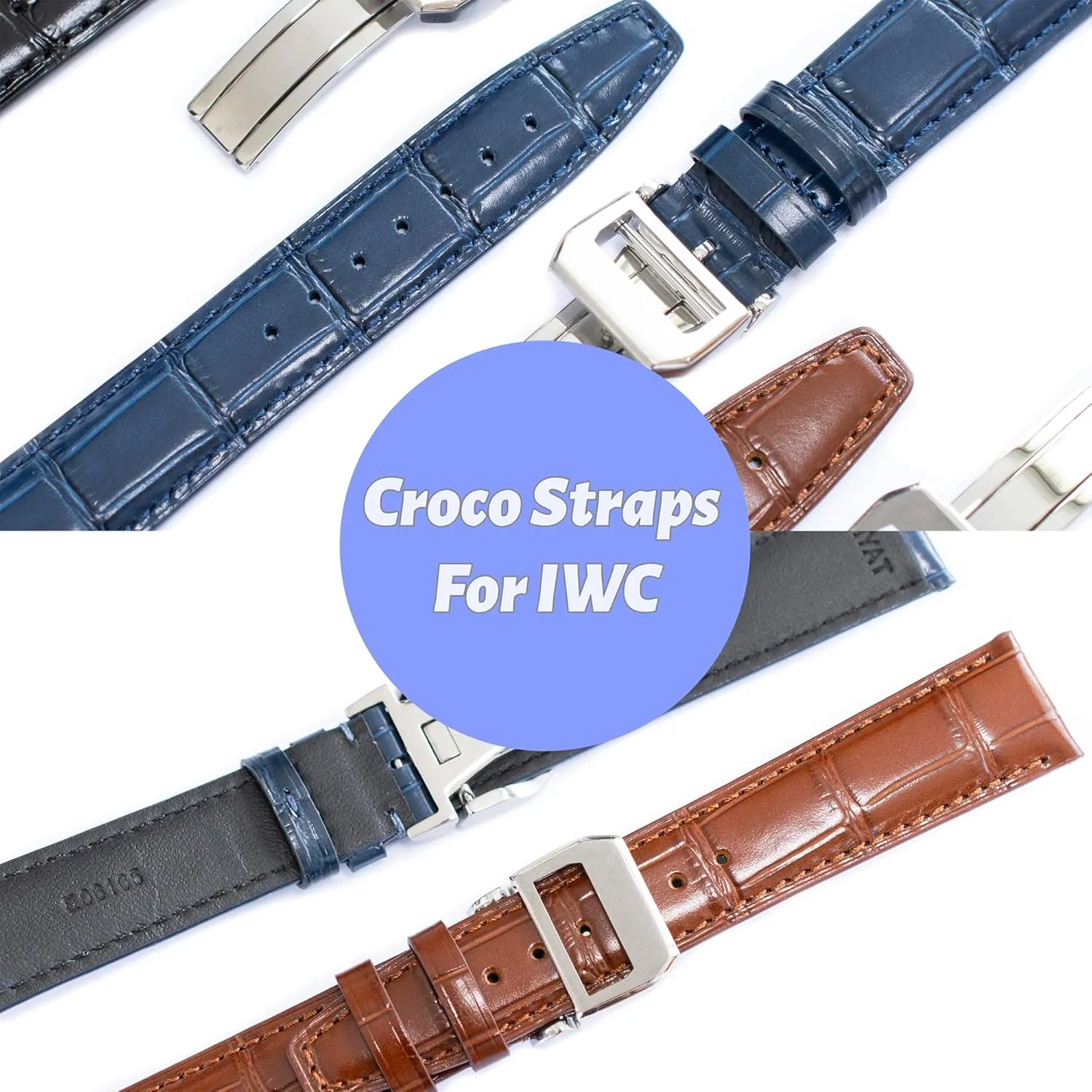 Leather Strap For IWC Big Pilot Watches, Croco Watch Band With Deployment Clasp For IWC Schaffhausen Pilot Watches