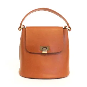 Leather Top Handle Flip Lock Crossbody Bag: Brown