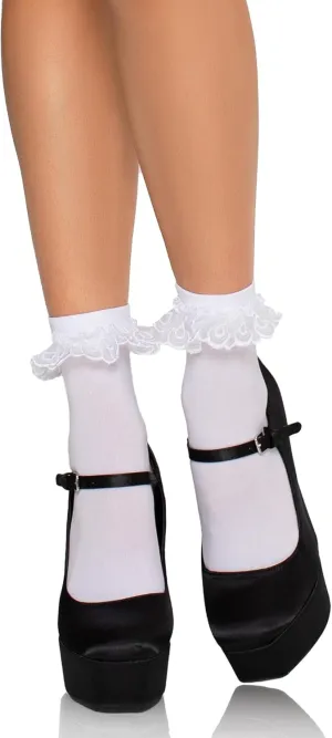 Leg Avenue Women's Lace Ruffle Nylon Anklet Socks