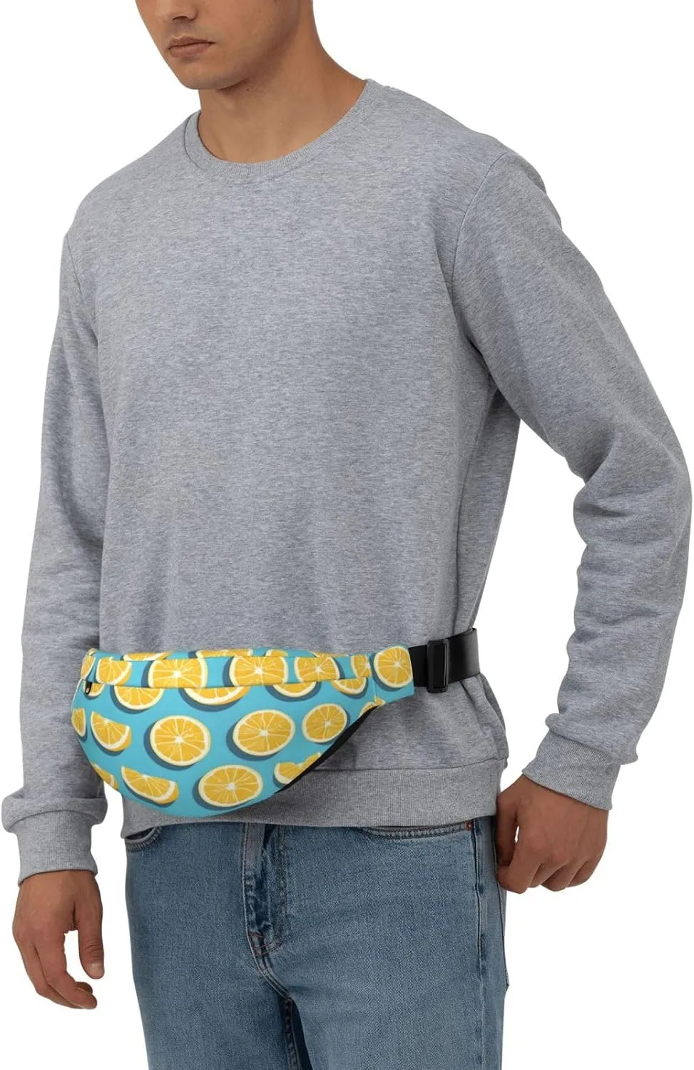 Lemon Wedges Print Large Crossbody Fanny Pack, Cute Waterproof Waist Pack Belt Bag For Men, Women, Stylish Running Accessory