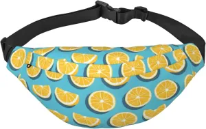 Lemon Wedges Print Large Crossbody Fanny Pack, Cute Waterproof Waist Pack Belt Bag For Men, Women, Stylish Running Accessory