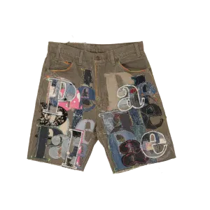 LETTER PATCHWORK DENIM SHORT