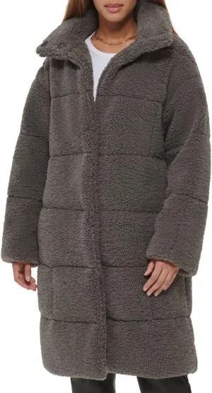 Levi's womens Long Length Patchwork Quilted Teddy Coat