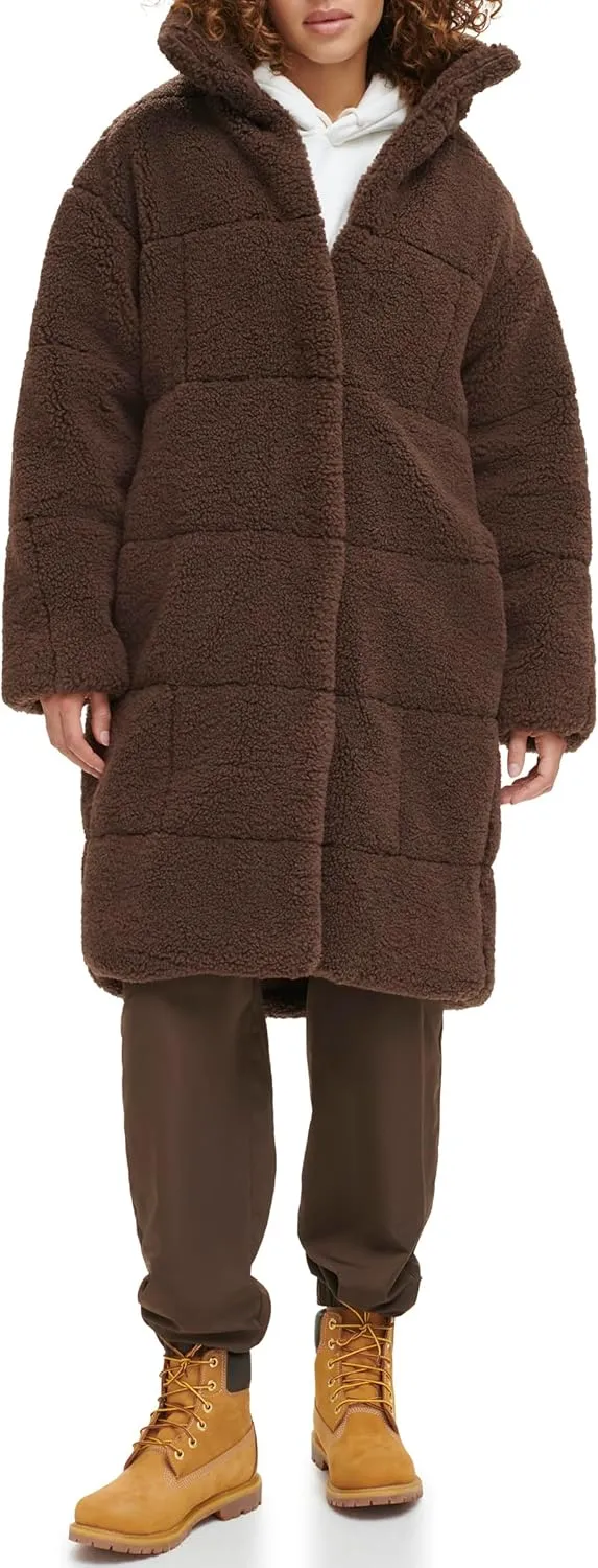 Levi's womens Long Length Patchwork Quilted Teddy Coat