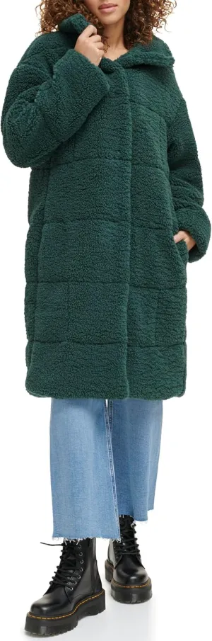 Levi's womens Long Length Patchwork Quilted Teddy Coat