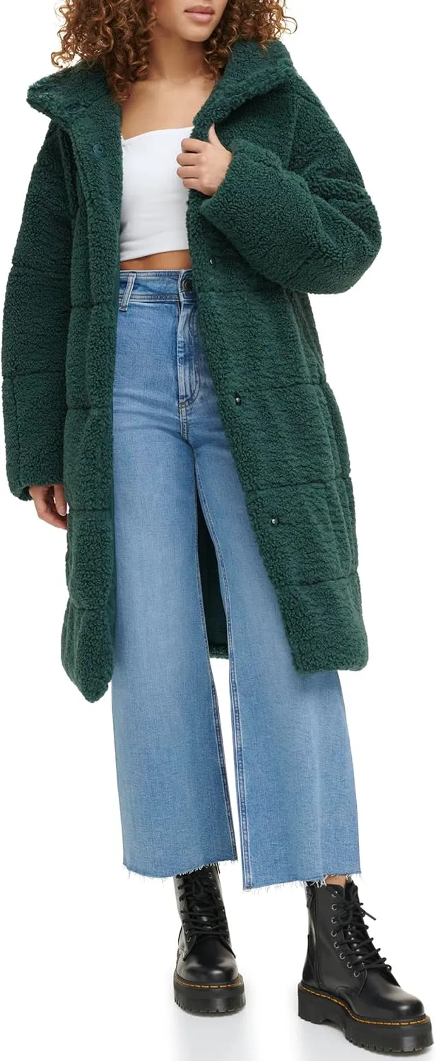 Levi's womens Long Length Patchwork Quilted Teddy Coat
