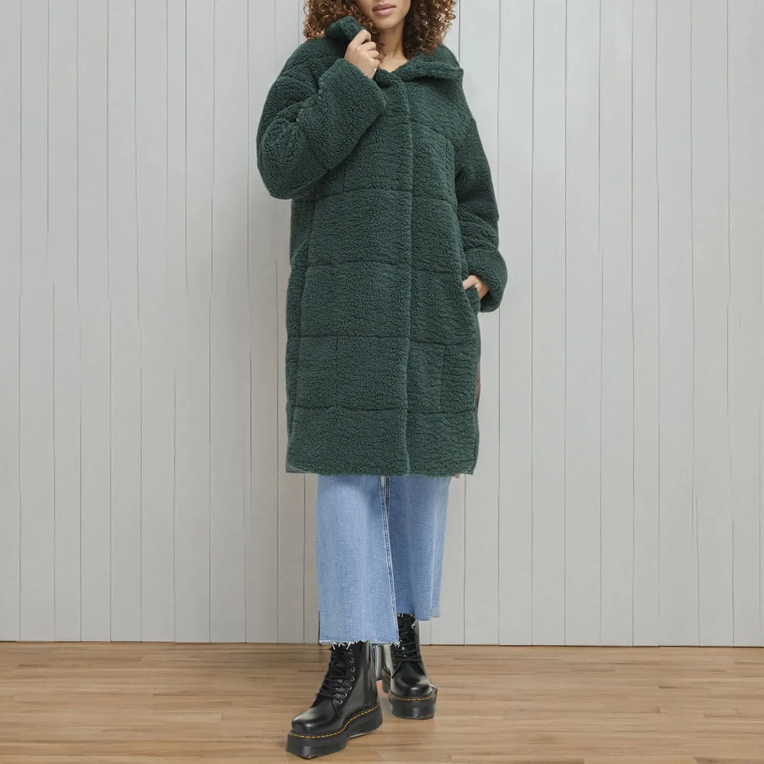 Levi's womens Long Length Patchwork Quilted Teddy Coat