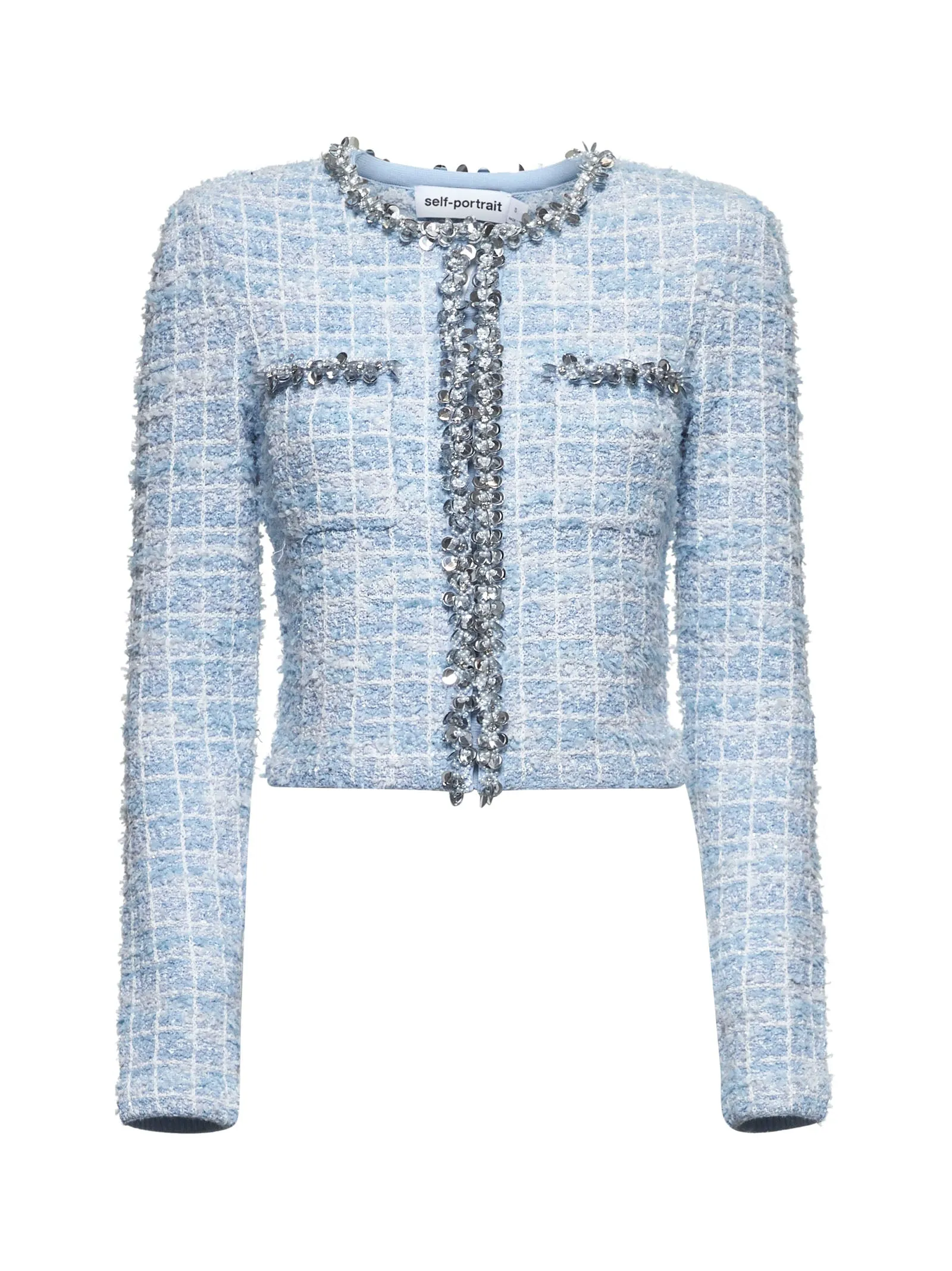 Light Blue sequin check tweed cardigan
